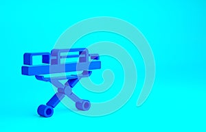 Blue Stretcher icon isolated on blue background. Patient hospital medical stretcher. Minimalism concept. 3d illustration