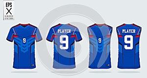 Blue stripe pattern t-shirt sport design template for soccer jersey, football kit and tank top for basketball jersey.