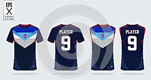 Blue stripe pattern t-shirt sport design template for soccer jersey, football kit and tank top for basketball jersey.