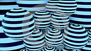 Blue striped balls 3D rendering background