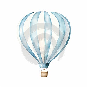 Blue Striped Hot Air Balloon Watercolor Illustration - Picture Frame Print