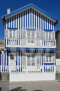 Blue striped house, Costa Nova, Beira Litoral, Portugal, Europe