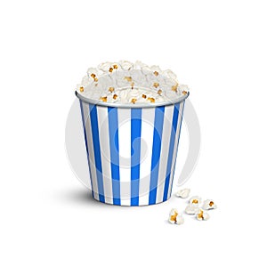 Blue striped popcorn bucket. Vector popcorn box.