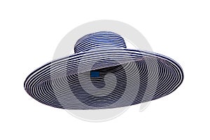 Azul a rayas verano una mujer un sombrero aislado sobre fondo blanco 