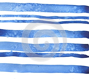 Blue stripes background. Watercolor illustration.