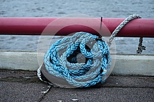Blue strong shipping boat rope for big ship docking