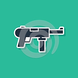 Blue Submachine gun M3, Grease gun icon isolated on green background. Vector