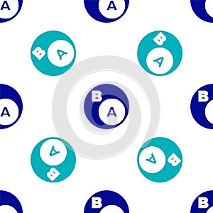 Blue Subsets, mathematics, a is subset of b icon isolated seamless pattern on white background. Vector