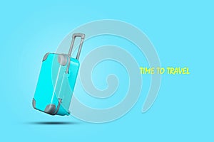 Blue suitcase. On a blue background. Copy space. Travel background. Trips. Background for travel