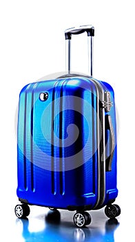 A blue suitcase sitting on top of a table