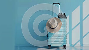 The Blue Suitcase with Hat.AI generated image