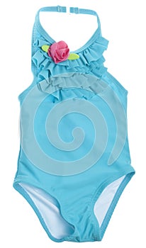 Blue Summer Bathing Suit with Pink Rose photo