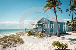 Blue summer beach house on the beach in Florida photo
