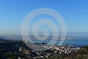 Large panoramic view  of  Beirut big city in front of mediterranean sea, in Lebanon