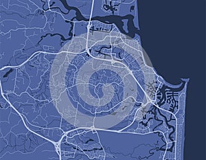 Blue Sunshine Coast map, city in Australia. Streetmap municipal area