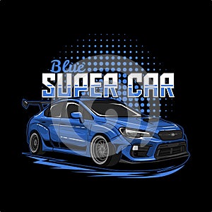 Blue super car illustration perfect for tshirt design, poster, sticker, hoodie or other merchandise