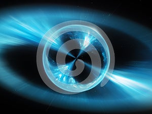 Blue supermassive mysterios object in space gamma ray burst, computer generated abstract background, 3D rendering