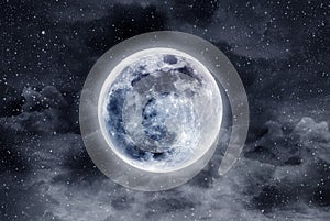 Blue Supermoon with stars and clouds