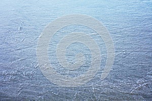 Blue surface of ice on the ice rink.