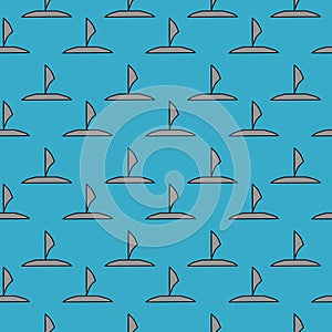 Blue surface with an ornament of sailboats, yachts. Vector seamless pattern. Background illustration, decorative design for fabric