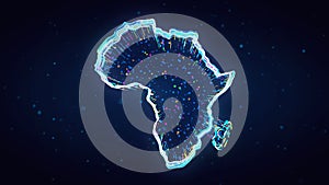 Blue Sweet Colorful Shiny Continent Africa Map 3d Lines Effect With Square Dots Particles On Dark Blue Glitter Dust