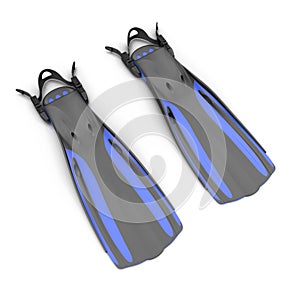 Blue swim fins on white. 3D Illustration