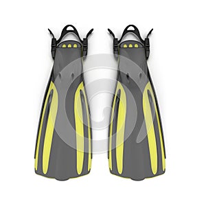 Blue swim fins on white. 3D Illustration