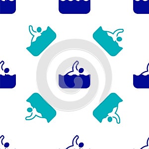 Blue Swimmer athlete icon isolated seamless pattern on white background. Vector