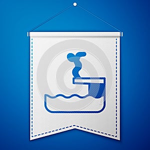 Blue Swimmer diving into pool icon isolated on blue background. White pennant template. Vector