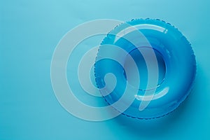 blue swimming pool ring floating on the calm water in the swimming pool. High angle view with copy space