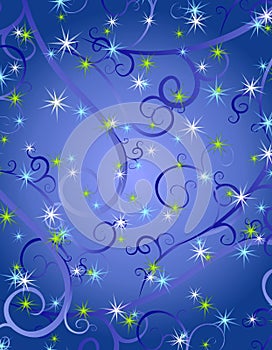 Blue Swirls Stars Christmas Background