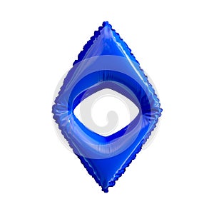 Blue symbol Ethereum made of inflatable balloon isolated on white background.