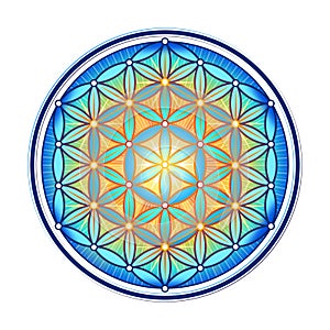 Blue Symbol Flower of life. Sacred geometric symbol of success, health and prosperity