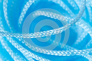 Blue syntetic cord macro close-up