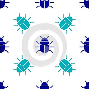Blue System bug concept icon isolated seamless pattern on white background. Code bug concept. Bug in the system. Bug