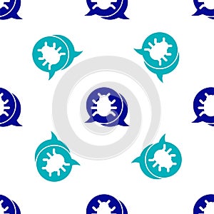 Blue System bug concept icon isolated seamless pattern on white background. Code bug concept. Bug in the system. Bug