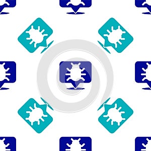 Blue System bug concept icon isolated seamless pattern on white background. Code bug concept. Bug in the system. Bug
