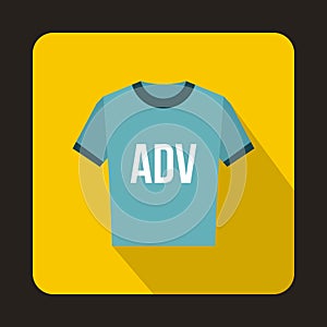 Blue t shirt with ADV inscription icon, flat style