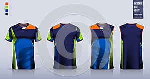 Blue t-shirt mockup, sport shirt template design for soccer jersey, football kit. Tank top for basketball jersey. Vector