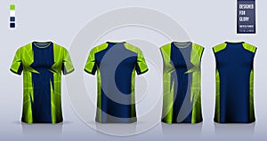 Blue t-shirt mockup, sport shirt template design for soccer jersey, football kit. Tank top for basketball jersey. Vector