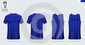Blue t-shirt sport mockup template design for soccer jersey, football kit. Tank top for basketball jersey and running singlet.