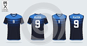 Blue T-shirt sport mockup template design for soccer jersey, football kit and tank top for basketball jersey. Sport uniform mockup