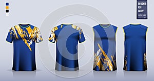 Blue T-shirt sport, Soccer jersey, football kit, basketball uniform, tank top, and running singlet mockup. Fabric pattern design.