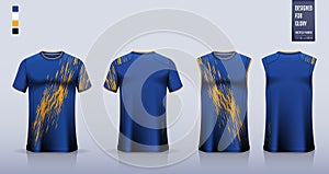 Blue T-shirt sport, Soccer jersey, football kit, basketball uniform, tank top, and running singlet mockup. Fabric pattern design.