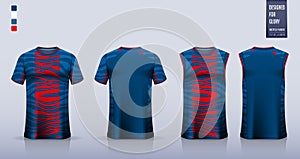 Blue T-shirt sport, Soccer jersey, football kit, basketball uniform, tank top, and running singlet mockup. Fabric pattern design