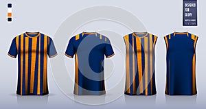 Blue T-shirt sport, Soccer jersey, football kit, basketball uniform, tank top, and running singlet mockup. Fabric pattern design.