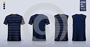 Blue T-shirt sport, Soccer jersey, football kit, basketball uniform, tank top, and running singlet mockup. Fabric pattern design.