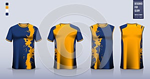 Blue T-shirt sport, Soccer jersey, football kit, basketball uniform, tank top, and running singlet mockup. Fabric pattern design.