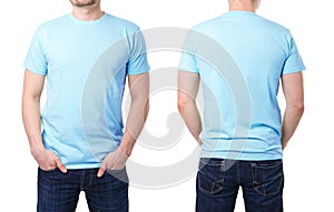 Blue t shirt on a young man template