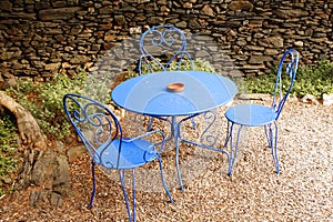 Blue table and chairs